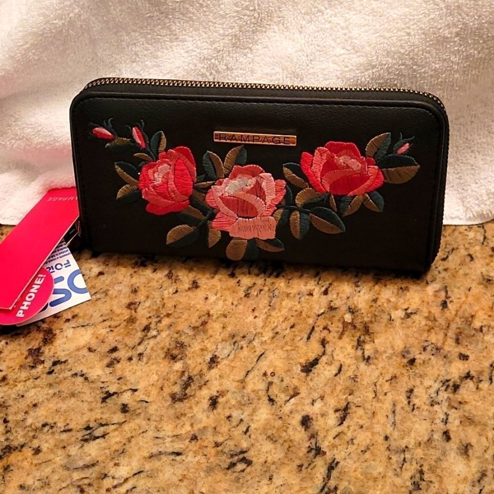 BRAND NEW RAMPAGE FLORAL DESIGN WOMEN"S LWALLET FIT YOUR PHONE